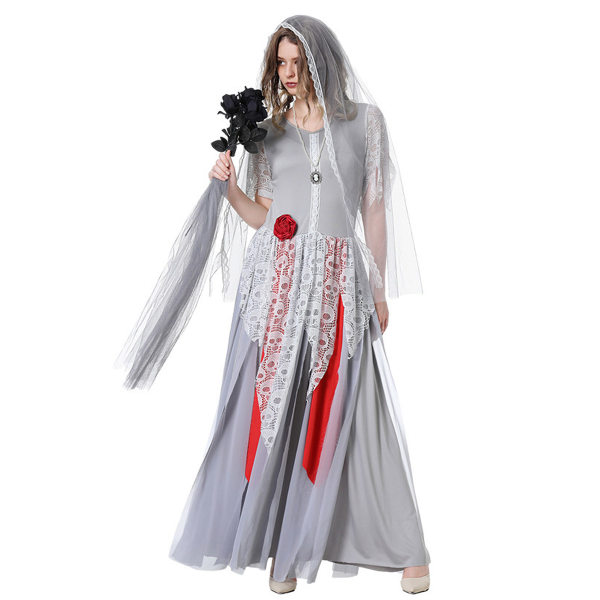 Spirit Bride Costume Kvinnor, Skrämmande Bruddräkt Kvinnor med huvud M