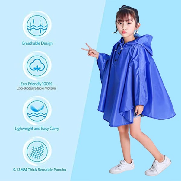 Rain Poncho Huvjacka för barn Regnjacka Sapphire blue M