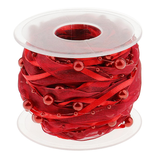 10M artificiell pärla chiffongband och organza spetsband red