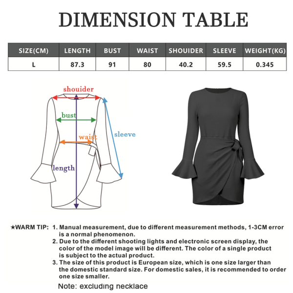 Långärmad Bodycon Pullover för kvinnor Elegant miniklänning, present