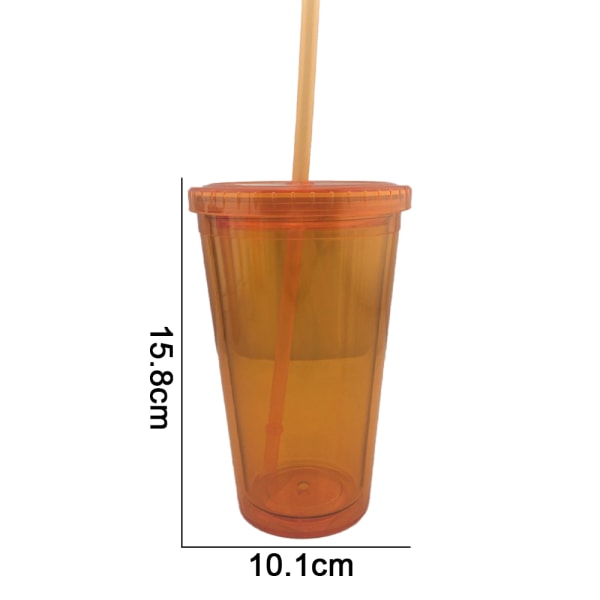 Dubbelväggsglas med och halm, plastglas, återanvändning Orange