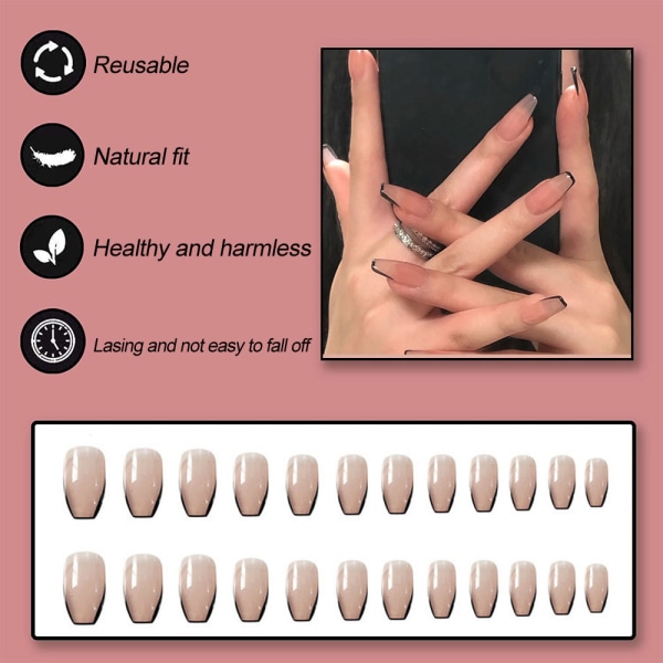 Tryck på naglar Fransk spets naglar ovala nagelspetsar glansiga falska