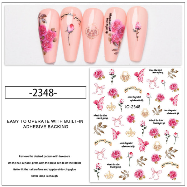 Flower Nail Art Stickers Dekaler 12 ark självhäftande nagel