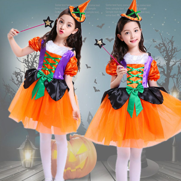 Häxdräkt för flickor, Fancy Dress Up för barnspindel, Halloween