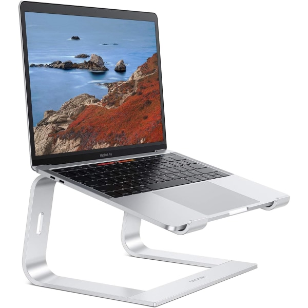 Bärbara stativ, hållare i aluminiumlegering för MacBook Pro/Air, PC, Bärbar dator och alla datorer, Ergonomiskt kylande MacBook-ställ, Silver