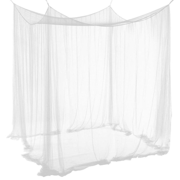 Baldakin av polyestertyg, vacker sänghimmel, storlek myggnät, myggnät för dubbelsäng, vit, 210 x 190 x 240 cm