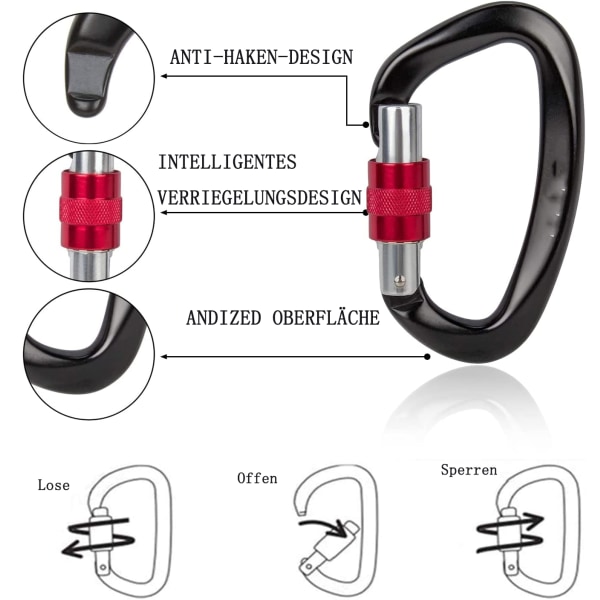 Uppgraderad Heavy Duty Screwgate Locking Klätterkarbinhake, Stor D-ringkrok i aluminium för camping, bergsbestigare, hängmatta, utomhusutrustning och