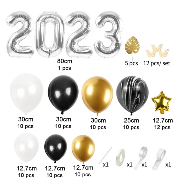 Ballonger för Gott Nytt År 2023 Nummerballonger Nyårsafton