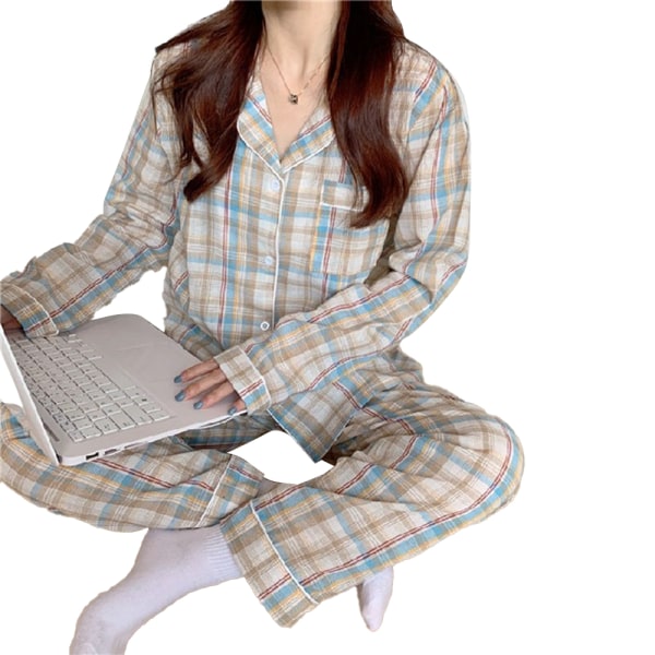 Dam pyjamas set 2-delad sovkläder loungewear långärmad