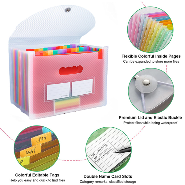 Brevstorlek Expanderande Mapp 13 Fack, A4 Bärbar