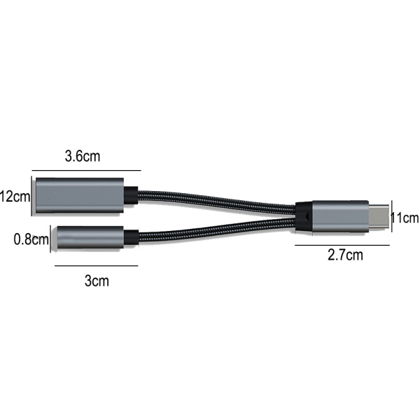 2-i-1 USB Type C till USB-adapter (OTG-kabel + strömkabel) för