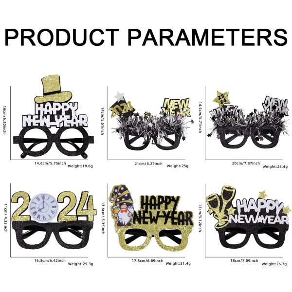 6 st 2024 Gott Nytt År Glasögonbågar 2024 Nyårsafton Fest