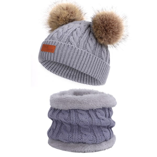 Toddler Hat, Färg Vinter Dubbel Pom Pom Stickad Cap och