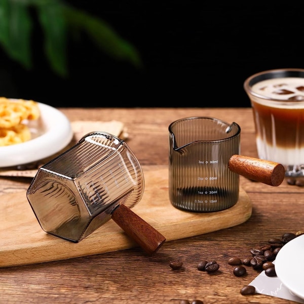 Espresso Shot Glass, Espresso mätkopp med trähandtag, Mät