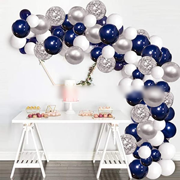 Blå ballonger Garland Kit, marinblå konfetti vita ballonger