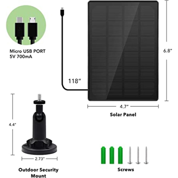 Solpanel för laddningsbart batteri utomhuskamera, med Micor