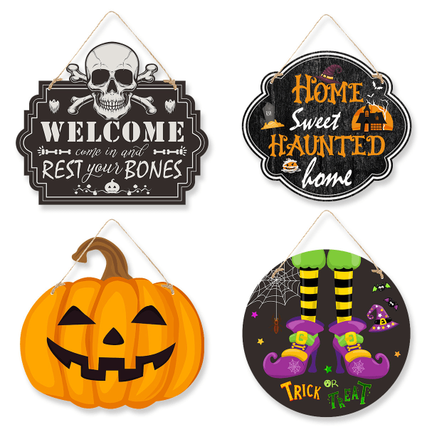 Halloween hängande skylt 4 delar Halloween dekorationer dörrskylt