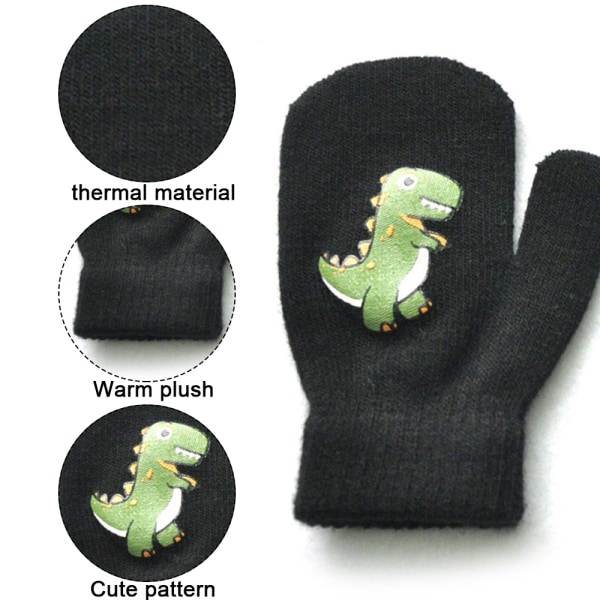 Barns vintervarma handskar, söta tecknade dinosauriemönster