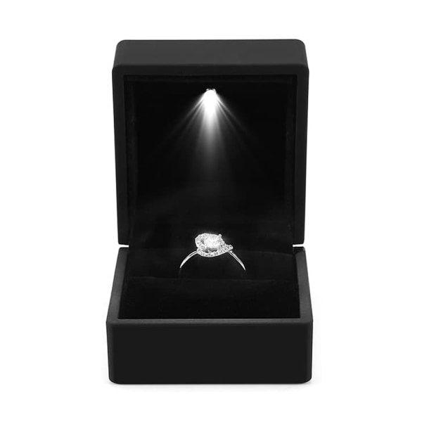 LED Upplyst Ring Box Örhänge Ring Case Vigselring Smycken Black