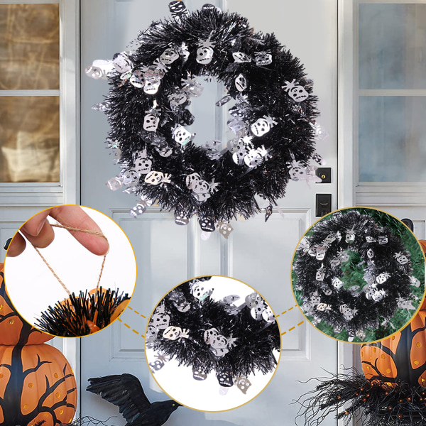 Halloween Tinsel Garland, Hung Pumpkin Metallic Hängande Garland Silver skull