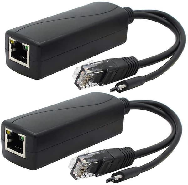 2-pak Gigabit PoE Splitter, 48V til 5V 2.4A Micro USB Ethernet Adapter, Fungerer med Raspberry Pi 3B+, IP-kamera og mere