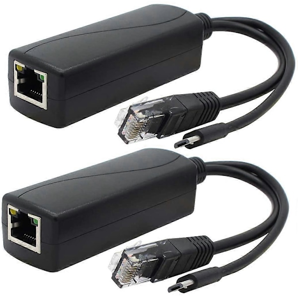 2-Pakning Gigabit PoE Splitter, 48V til 5V 2.4A Micro USB Ethernet Adapter, Fungerer med Raspberry Pi 3B+, IP-kamera og Mer