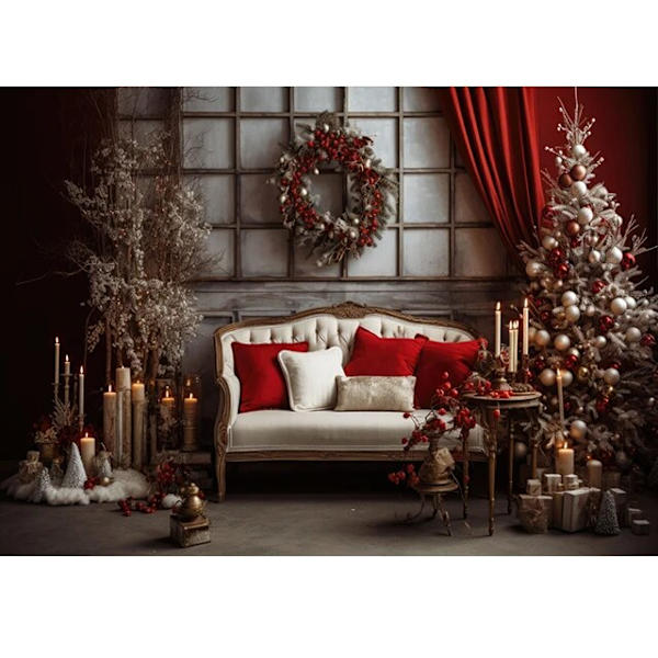 Beenle Julefotografering Bakgrunn Juletre Gave Peis Snøfnugg Familie Selskap Banner Portrett Bakteppe Fotostudio SD-2254 Vinyl 200X150cm