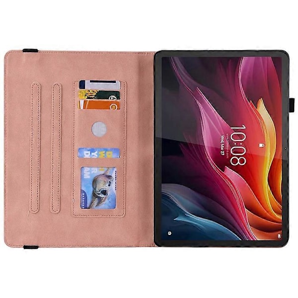 Kompatibelt Fodral för Lenovo Tab K11 Plus Fjäril Blomma Tryck PU Läder Tablet Skydd med Kortfack Pink