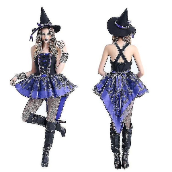 Sexet hekseuniform Halloween-smokingkjole Maskeradekostume Karnevalskostume L