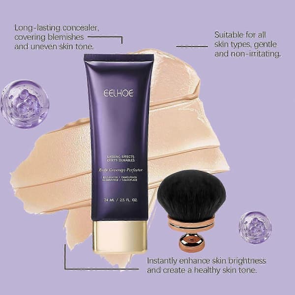 Body Coverage Perfector & Borste, All Over Complexion Perfector, Långvarig Tatuering Täcker Makeup, Ben & Kropp Makeup Flytande Foundation 2pcs