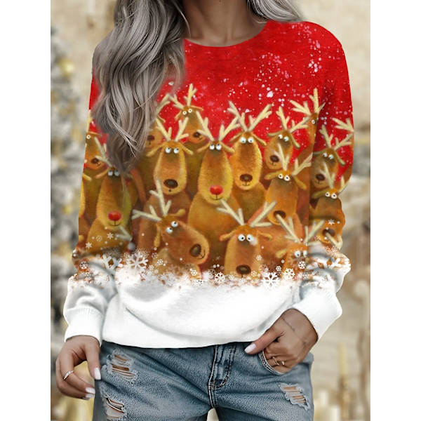 Ny dame T-shirt Juletræsprint T-shirts Toppe Langærmet Casual Toppe Mode Rund Hals Almindelig Pasform Y2K Tøj Til Piger CTZH231026SDB23 XL