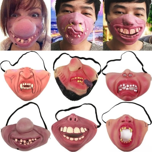 Latex Halv Ansigt Klovn Maske Cosplay Rekvisitter Humor Strækbar Skræmmende Maske Voksen Fest Sjov Halloween Dekoration 6