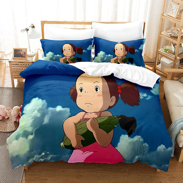 A14 Anime Naapurini Totoro 3D-painettu vuodevaatesetti pussilakana peittopäällinen tyynyliina lasten lahja US TWIN 173x218cm