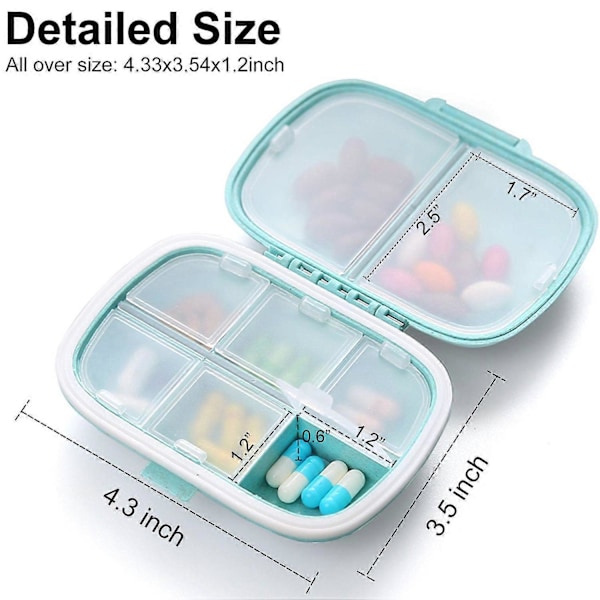 2025 Nytt 3-pack 8 Fack Rese Pillerorganisatör Fuktsäker Liten Pillerask (Blå+Grön+Khaki)