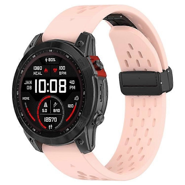 Kompatibel med Garmin Tactix 7 Pro / Fenix 7X / Fenix 7X Solar Silikone Urrem 26mm Åndbar Urrem med Foldespænde LightPink