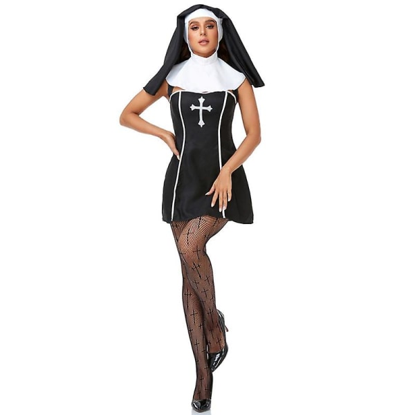 Pariskunnan Halloween-asu naisille ja miehille, keskiaikainen cosplay-pappi nunna lähetyssaarnaaja asu kirkko uskonnollinen luostari hieno juhlapuku Women M