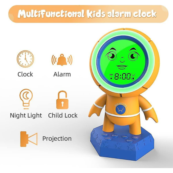 Ghyt-herätyskello lapsille, digitaalinen LCD-kello, koripallon muotoinen, herätyskello, lasten uniharjoituskello projektiolla, yövalo makuuhuoneeseen, herätys