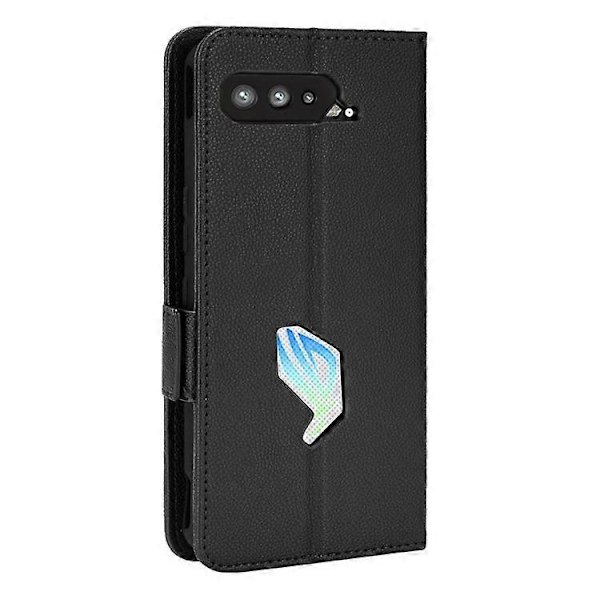 Yhteensopiva Asus ROG Phone 5 / ROG Phone 5s / ZS676KS / ZS673KS Litsi-kuvioinen PU-nahkainen puhelinkotelo magneettisella sulkimella varustettu lompakko St Black