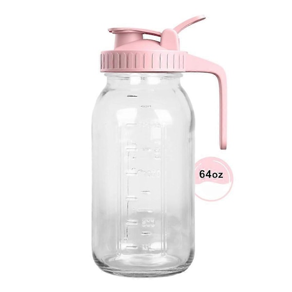 64oz Glas Mason Jar Kande med Låg, 2 Liter Lufttæt Glas Vandkande, Lækagesikker Bredmundet Mason J