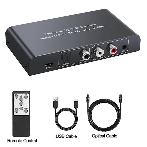 Ljudomvandlare med IR-fjärrkontroll DAC Digital Koaxial Toslink till Analog Stereo RCA 3,5mm Ljud