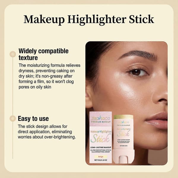 Krämig Makeup Highlighter Stick, Långvarig Daggig Lyster För Ansikte & Kropp, Bärbar On-the-Go Makeup Stick White
