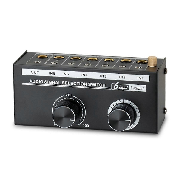 Audio Switch - 6-vägs 3.5/6.35mm Stereo Audio Switch - Signal Source Switcher Selector Splitter Box