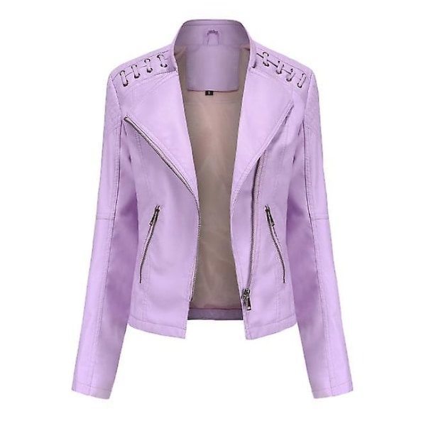 Läderjacka för kvinnor Casual dragkedja finns i 12 färger purple C XL