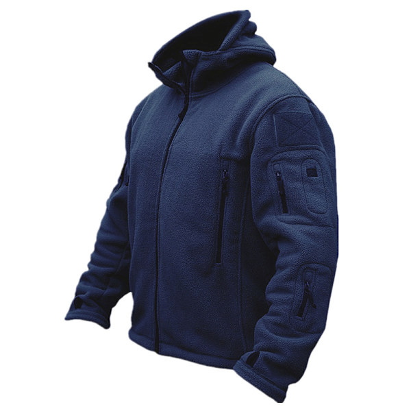 Herr Outdoor Vandring Hooded Jackor Varm Militär Taktisk Sport Fleece Hoodie Jacka Multi-Fickor Navy blue XL
