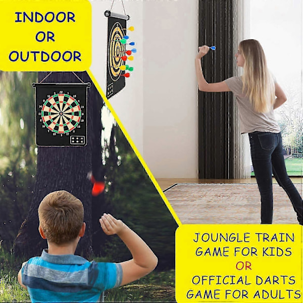 Magnetisk Darttavla, Dartspel för Inomhus och Utomhusbruk för Barn med 12 Magnetiska Pilar, Säkra Leksaksspel, Dubbelsidig Upprullningsbar Brädspelsset för Presenter