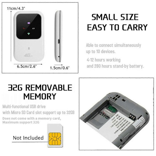 Avattu 4G-LTE Mobiililaajakaista Wifi Langaton Reititin Kannettava Mifi Hotspot