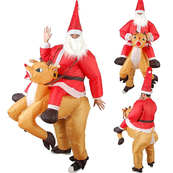 Voksen julenisse oppblåsbart kostyme Cosplay Jul Dyr Anime Fancy Dress Riding På Reinsdyr Luft Blow Up Karneval Kostymer Christmas Tree