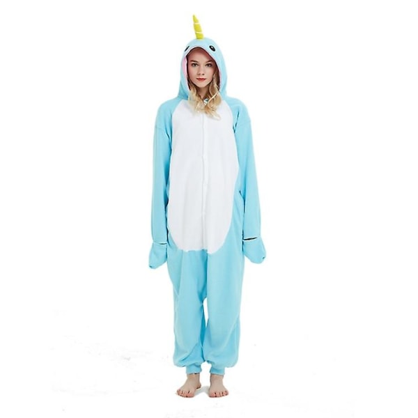 Talvi sarjakuva Kigurumi Eläimet Aikuiset Onesies Naiset Pyjama Pyjamat Puvut Haalari Cosplay Halloween Joululahja-sinivalas S