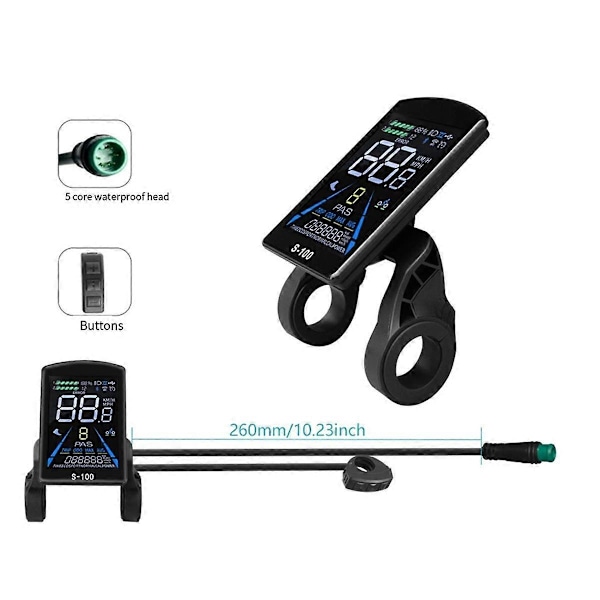 Elektrisk Cykel Display S-100 LCD Display Kontroll 24V - 72V Hastighetsmätare 5pin Hastighetsmätare Vattentät