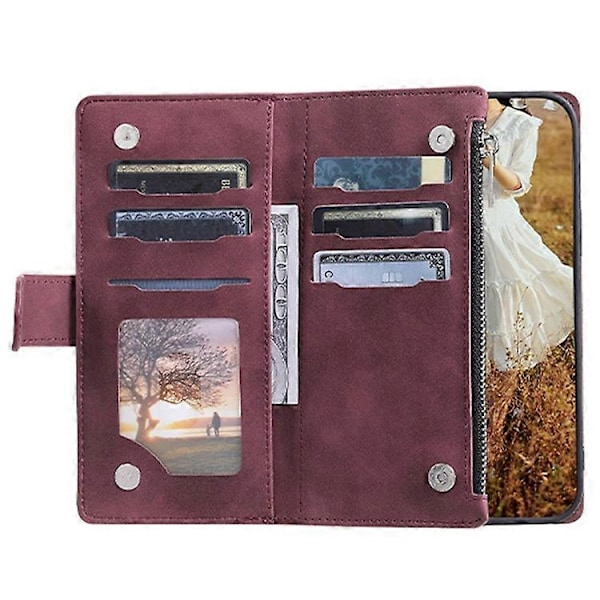 005 Style Kompatibel til Samsung Galaxy A51 4G SM-A515, Rhombus Tekstur Wallet Style PU Læder Telefon Cover Lynlåslomme Stand Fea WineRed